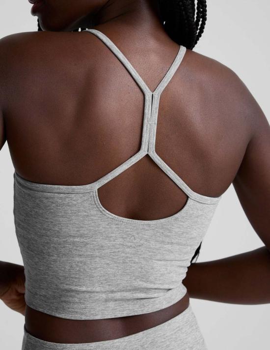  비욘드 요가 민소매 티셔츠 슬림 레이서백 크롭 탱크탑 실버 미스트 - BEYOND YOGA
