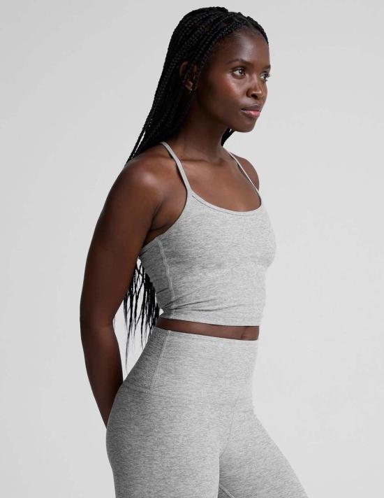  비욘드 요가 민소매 티셔츠 슬림 레이서백 크롭 탱크탑 실버 미스트 - BEYOND YOGA