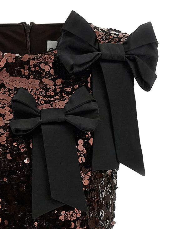 26SS 가니 시퀸 보우 숄더 미디 드레스 A1030202ZWX Brown - GANNI