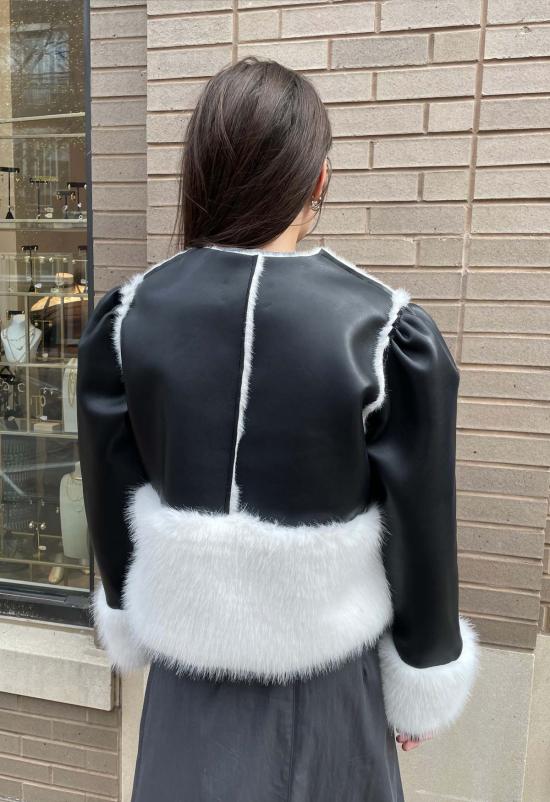  더 엔케이씨 스토어 코트 NKC 스토어 정품 가죽/인조 모피 재킷 블랙/화이트 - The NKC Store