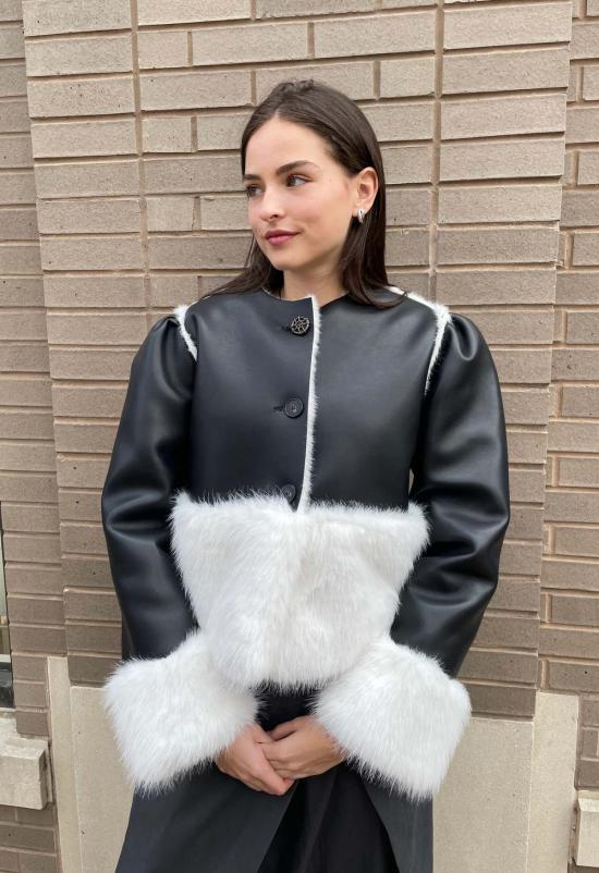  더 엔케이씨 스토어 코트 NKC 스토어 정품 가죽/인조 모피 재킷 블랙/화이트 - The NKC Store