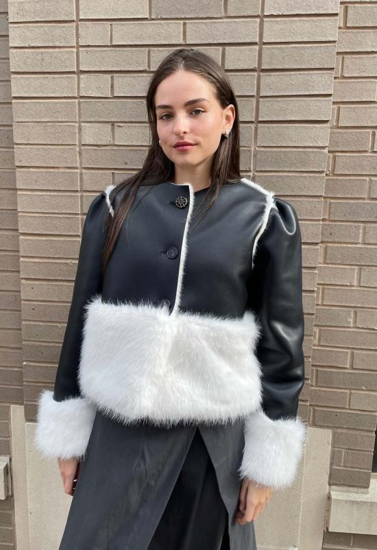  더 엔케이씨 스토어 코트 NKC 스토어 정품 가죽/인조 모피 재킷 블랙/화이트