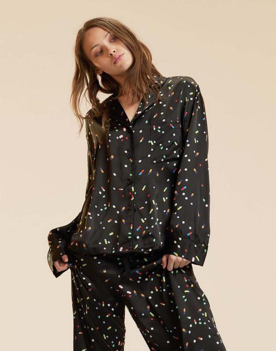  신시아 로리 라운지 웨어 신시아 로울리 필 PJ 라운지 탑 블랙 멀티