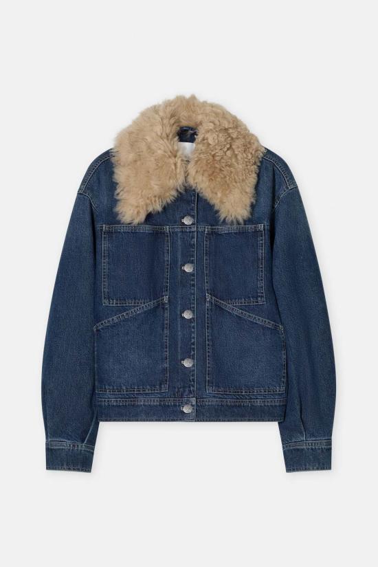  클로즈드 데님 자켓 시어링 칼라 데님 재킷 (진한 파란색)