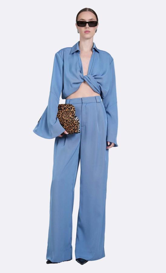  논살란트 레이블 스트레이트 팬츠 무심한 라벨 세린 팬츠 팬츠 아주르