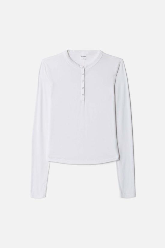  리던 긴팔 티셔츠 Re/Done 긴팔 골지 헨리넥 티셔츠 오프화이트