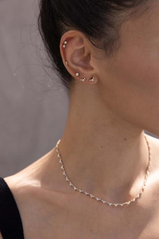  리지 맨들러 파인 주얼리 이어링 에클라 트리플 다이아몬드 V 스터드 - LIZZI MANDLER FINE JEWELRY