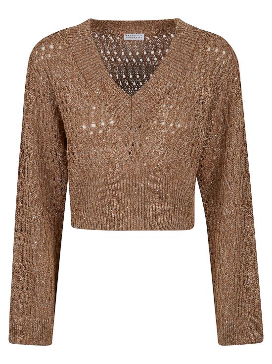 26SS 브루넬로 쿠치넬리 리넨 대즐링 브레이드 스웨터 MCO564702 C8585 BRUCIATO