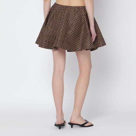 26SS 가니 크링클 체크 미니 서클 스커트 A109007410730 925 BROWN - GANNI