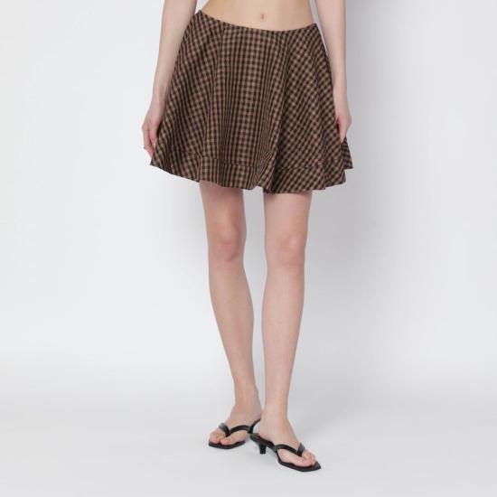 26SS 가니 크링클 체크 미니 서클 스커트 A109007410730 925 BROWN