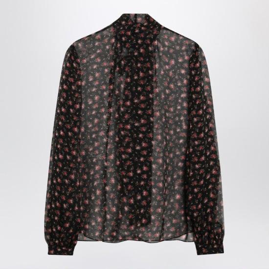 26SS 돌체앤가바나 스몰 로즈 프린트 쉬폰 탑 F7BJ2TIS10I HN5XJ BLACK - DOLCE & GABBANA