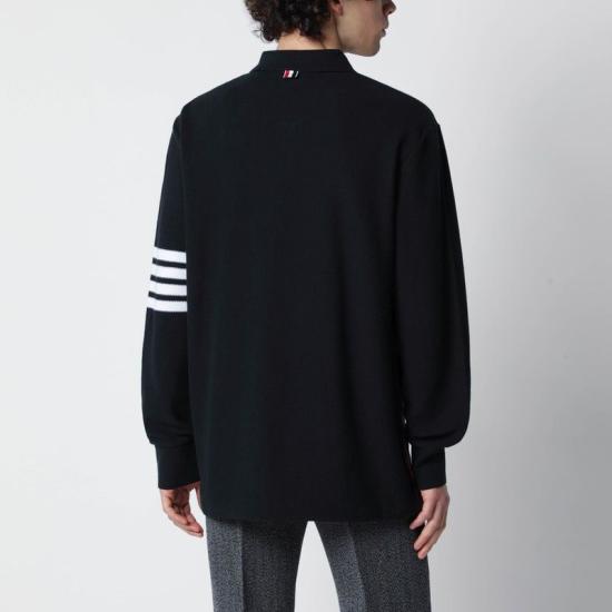 26SS 톰브라운 텍스쳐드 피케 4바 롱슬리브 폴로셔츠 MJP234AJ0248 415 BLUE - THOM BROWNE