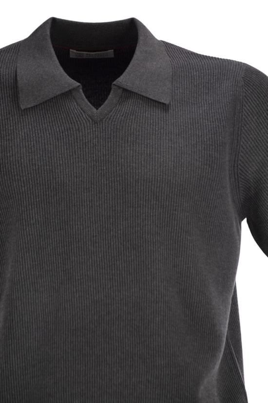 26SS 브루넬로 쿠치넬리 잉글리시 립 코튼 니트 폴로셔츠 M29400015 CB869 DARK GREY - BRUNELLO CUCINELLI