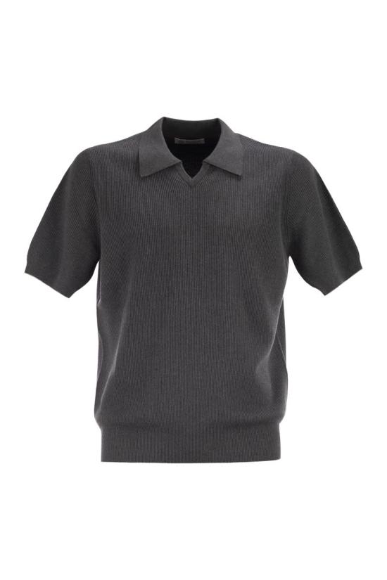 26SS 브루넬로 쿠치넬리 잉글리시 립 코튼 니트 폴로셔츠 M29400015 CB869 DARK GREY
