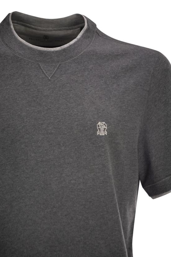 26SS 브루넬로 쿠치넬리 레이어링 코튼 저지 크루넥 티셔츠 M0B137451G CI900 GREY - BRUNELLO CUCINELLI