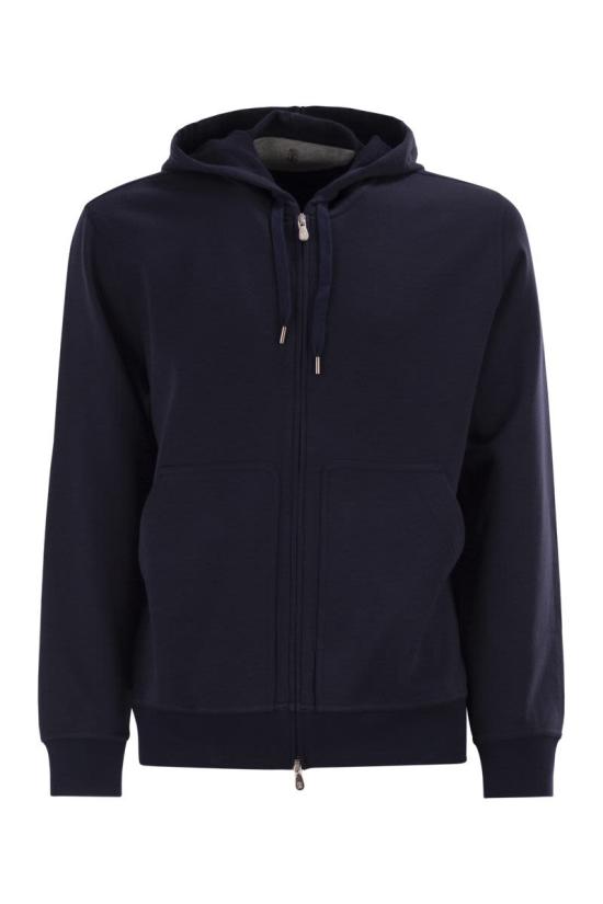 26SS 브루넬로 쿠치넬리 테크노 코튼 플리스 후드 집업 MW8639069G C6134 BLUE