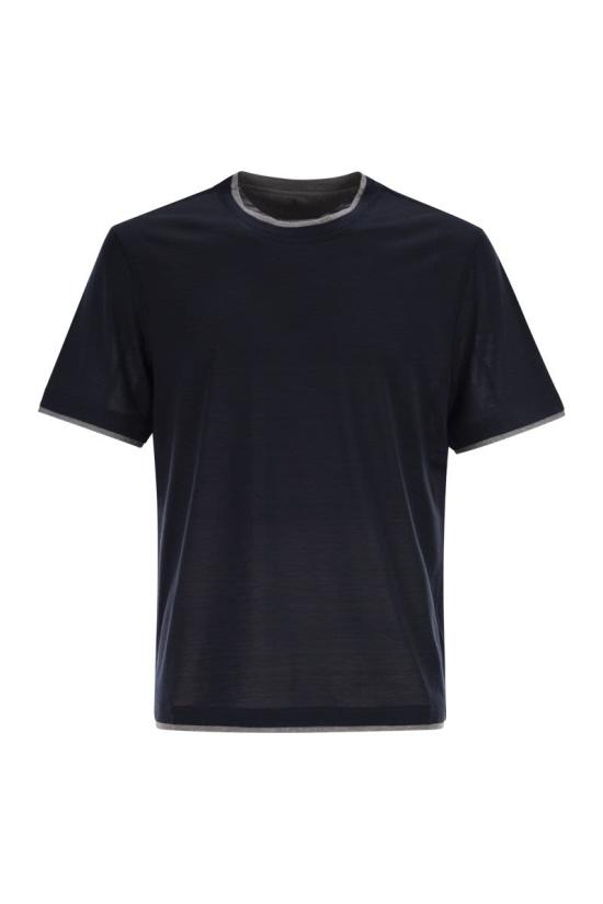 26SS 브루넬로 쿠치넬리 페이크 레이어링 티셔츠 MD8217427 CW893 NAVY