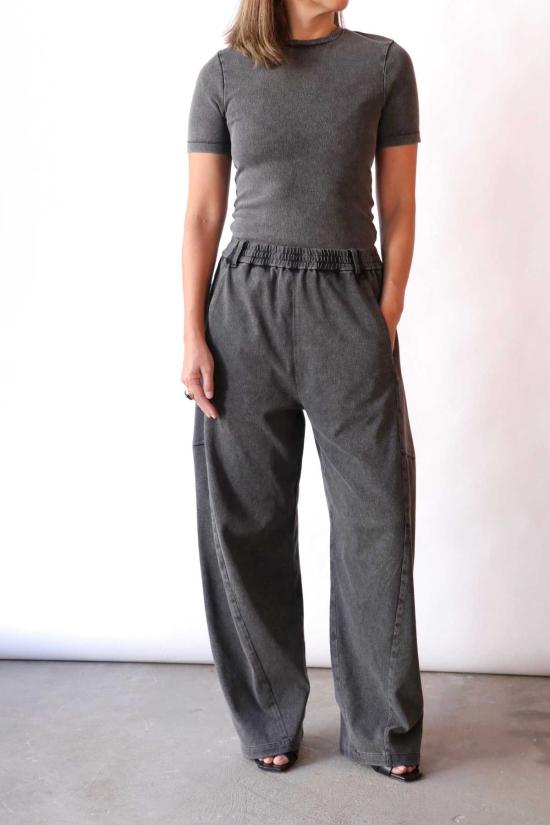  티비 반팔 티셔츠 스트레치 데님 베이비 티셔츠 블랙 - TIBI