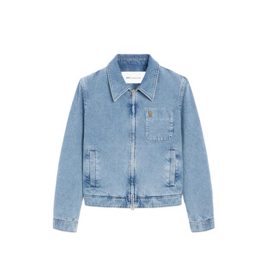 26SS 아미 스몰 하트 로고 코튼 지퍼 자켓 HJK835 DE0046 480 BLUE - AMI