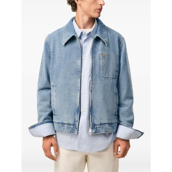 26SS 아미 스몰 하트 로고 코튼 지퍼 자켓 HJK835 DE0046 480 BLUE - AMI