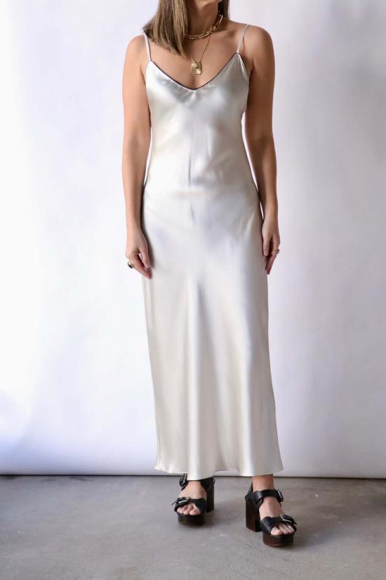  사블린 롱 원피스 테일러 실크 드레스 가데니아/블랙 - SABLYN