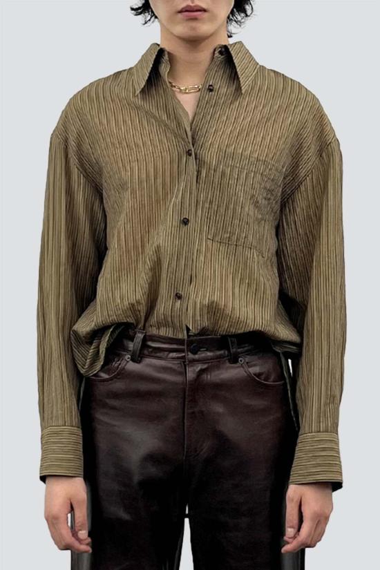  토니웩 긴팔 셔츠 토니왁 올리브 스트라이프 라이오셀 오버사이즈 셔츠