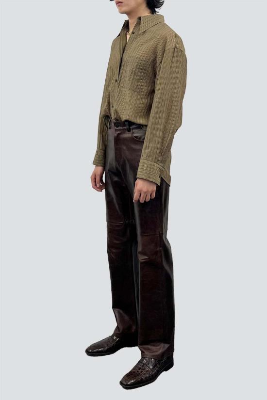  토니웩 긴팔 셔츠 토니왁 올리브 스트라이프 라이오셀 오버사이즈 셔츠 - TONYWACK