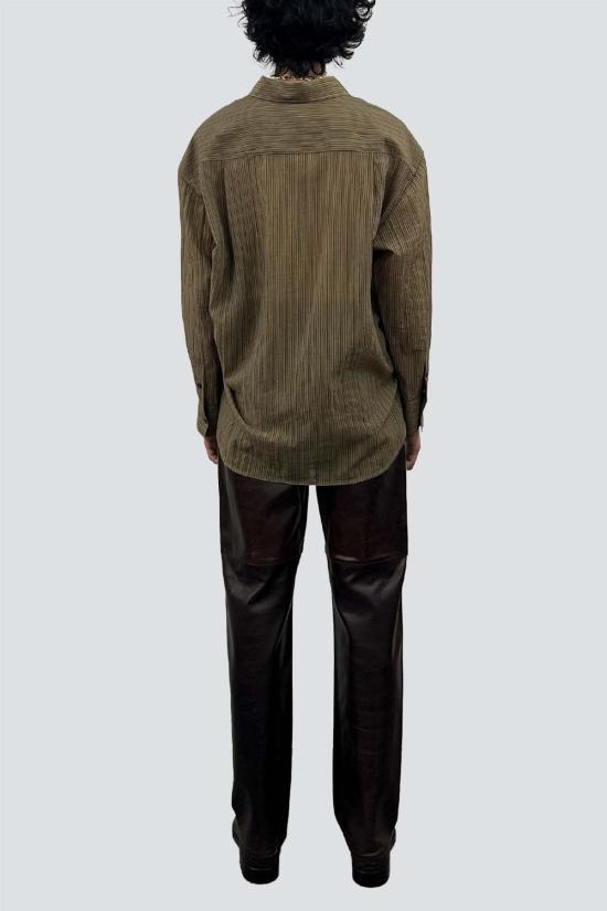  토니웩 긴팔 셔츠 토니왁 올리브 스트라이프 라이오셀 오버사이즈 셔츠 - TONYWACK