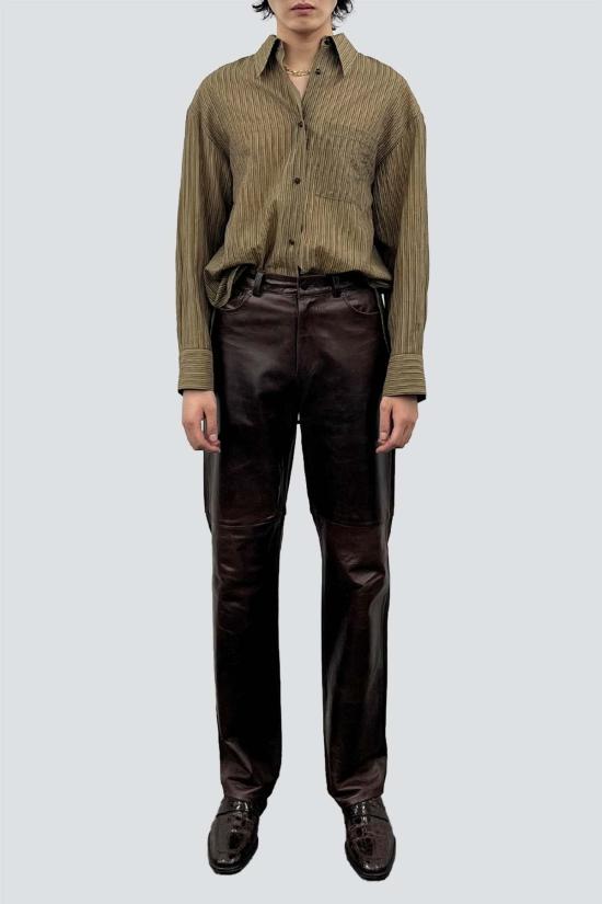  토니웩 긴팔 셔츠 토니왁 올리브 스트라이프 라이오셀 오버사이즈 셔츠 - TONYWACK