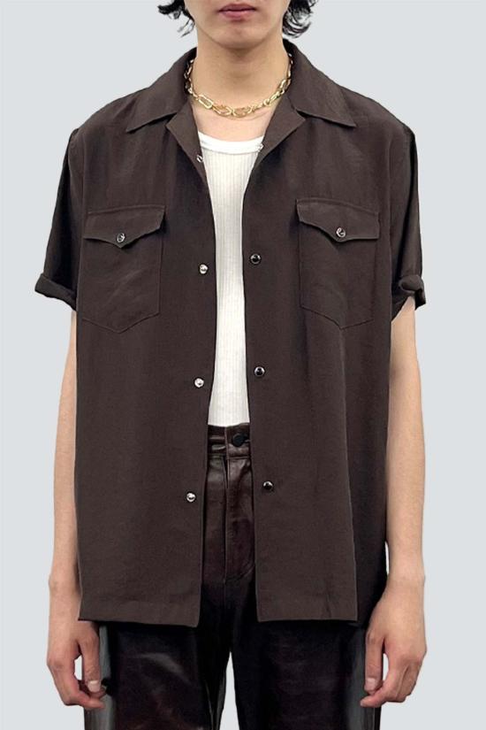  토니웩 반팔 셔츠 토니왁 브라운 워시드 레이온 펄 스냅