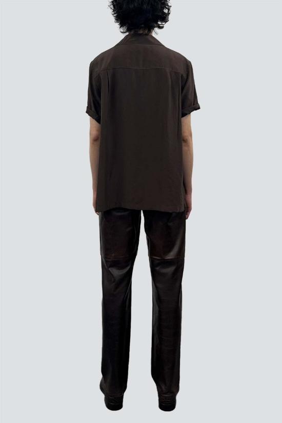  토니웩 반팔 셔츠 토니왁 브라운 워시드 레이온 펄 스냅 - TONYWACK