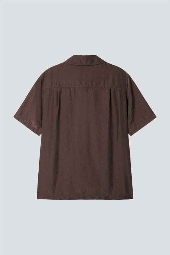  토니웩 반팔 셔츠 토니왁 브라운 워시드 레이온 펄 스냅 - TONYWACK