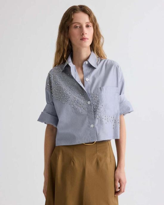  티더블유피 셔츠 Twp Next Ex 셔츠 크리스탈 장식 화이트 미드나잇 - TWP