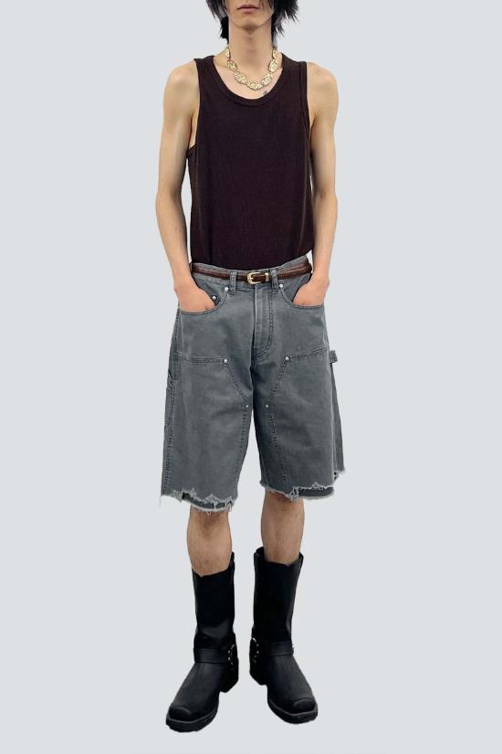  토니웩 숏팬츠 토니왁 페이디드 카본 핸드 디스트레스드 HBT 더블 니 쇼츠 - TONYWACK