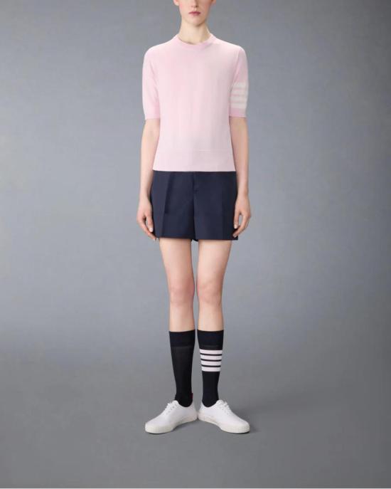  톰브라운 스웨터 톰 브라운 파인 메리노 울 4바 티셔츠 핑크 - THOM BROWNE