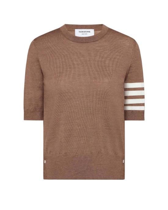  톰브라운 반팔 티셔츠 톰 브라운 파인 메리노 울 4바 티셔츠 (브라운)