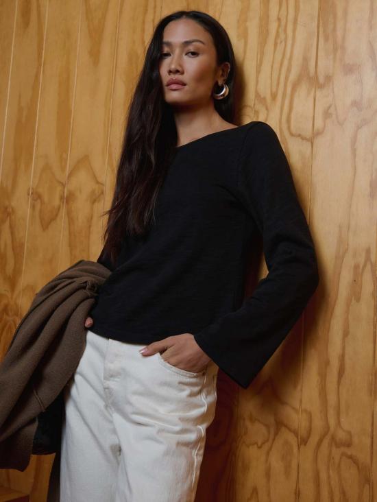  네이션 리미티드 긴팔 티셔츠 타빈 타이백 탑 제트 블랙 - NATION LTD