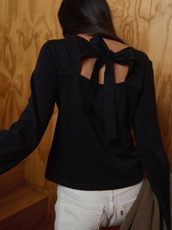  네이션 리미티드 긴팔 티셔츠 타빈 타이백 탑 제트 블랙 - NATION LTD