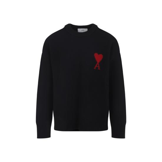 26SS 아미 빅 하트 울 크루넥 스웨터 UKS838 018 009 BLACK RED - AMI