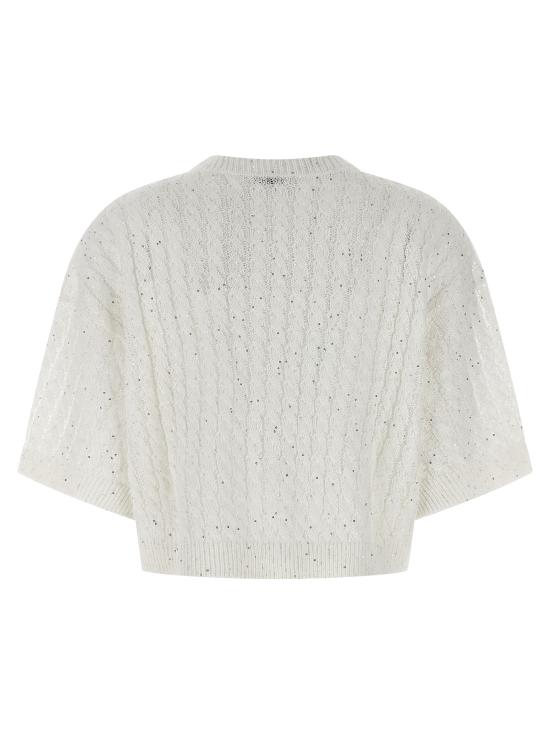 26SS 브루넬로 쿠치넬리 리넨 대즐링 케이블 오픈워크 가디건 MCO559706C159 White - BRUNELLO CUCINELLI