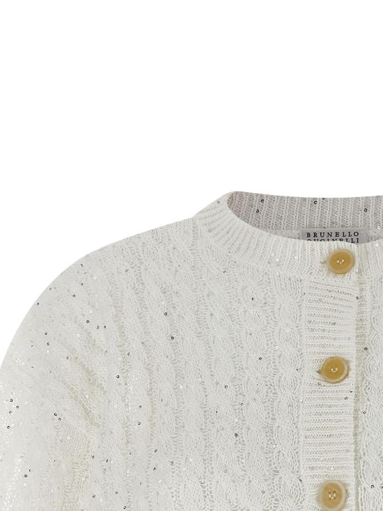 26SS 브루넬로 쿠치넬리 리넨 대즐링 케이블 오픈워크 가디건 MCO559706C159 White - BRUNELLO CUCINELLI