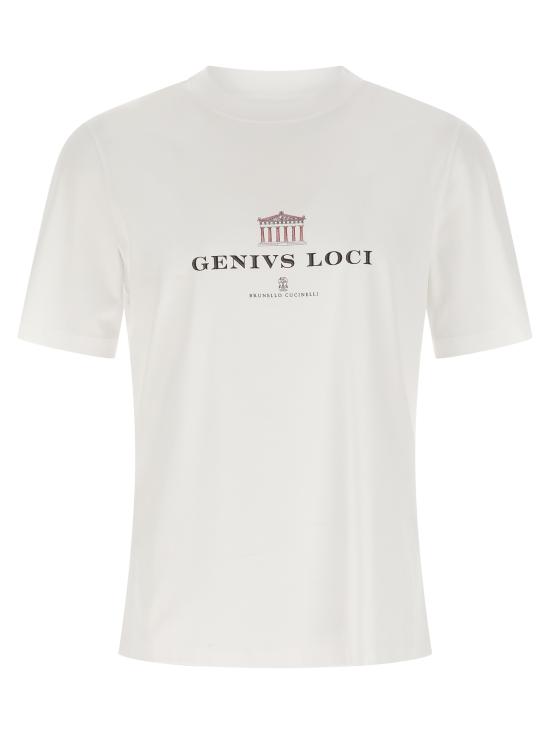 26SS 브루넬로 쿠치넬리 크루넥 프린트 코튼 저지 티셔츠 M0B138520CFC06 White