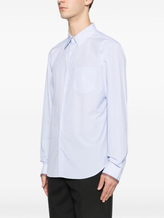 26SS 구찌 웹 디테일 스트라이프 코튼 셔츠 852707ZAS5W4305 Blue - GUCCI