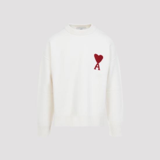 26SS 아미 빅 하트 울 크루넥 스웨터 UKS838 018 154 OFF WHITE RED
