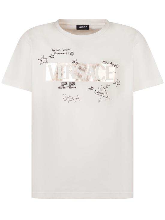 26SS [키즈] 베르사체 티셔츠 10182931A16800 2W3E0 WHITE GOLD BLACK