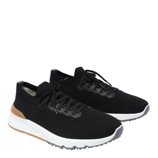 26SS 브루넬로 쿠치넬리 코튼 니트 세미 폴리쉬드 카프스킨 러너 MZUPMBO252 CIK10 Black - BRUNELLO CUCINELLI