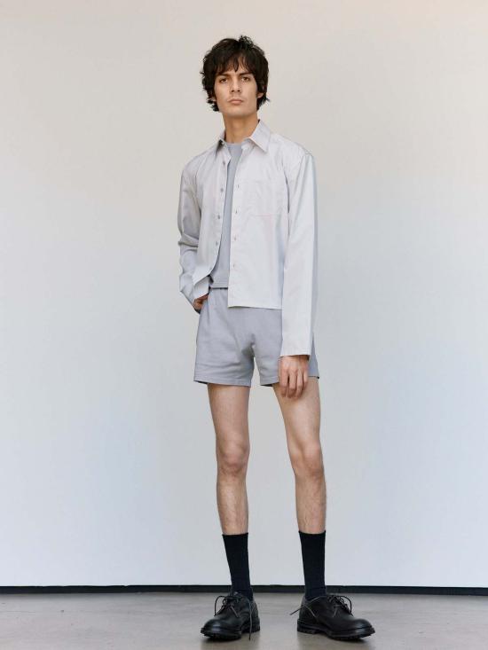  리에르 긴팔 셔츠 리어 포펠린 코튼 미니  라이트 그레이 - RIER