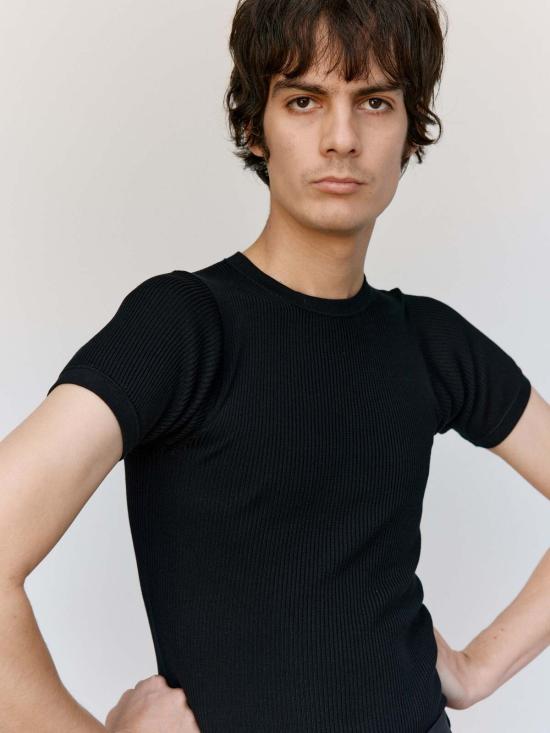  리에르 반팔 티셔츠 리어 실크 파인 립 티셔츠