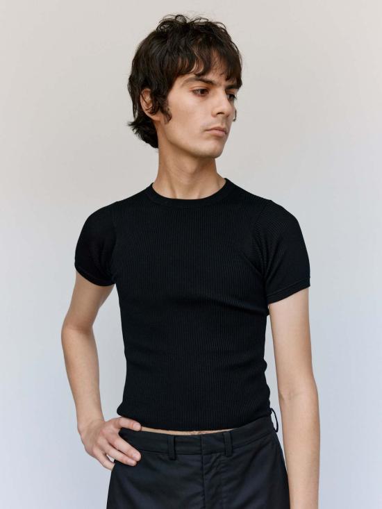  리에르 반팔 티셔츠 리어 실크 파인 립 티셔츠 - RIER