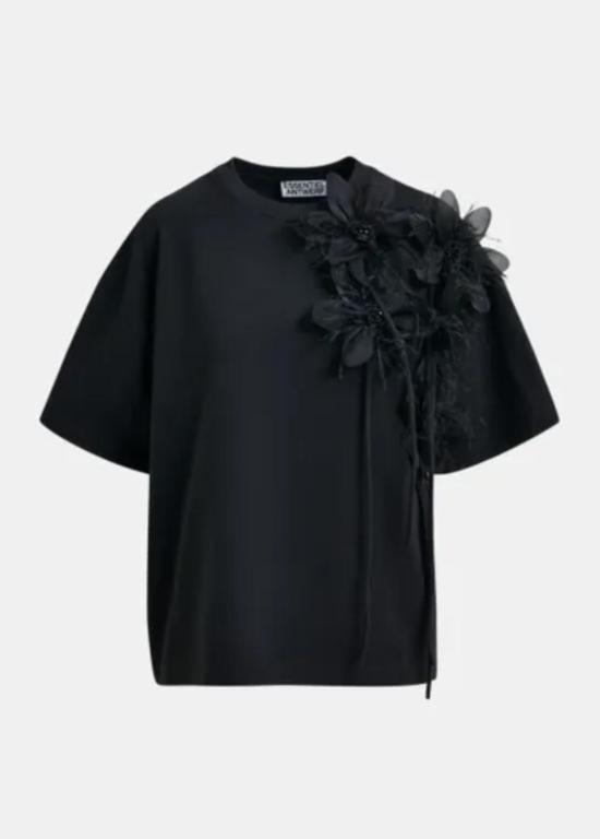  에센셜앤트워프 반팔 티셔츠 에센셜 앤트워프 아이비스커스 플라워 티셔츠 블랙 - ESSENTIEL ANTWERP